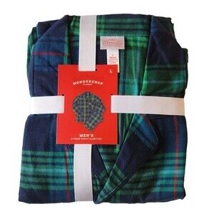 Wondershop Mens Large 36/38 Blue Tartan Flannel Pajamas NWT 2 Piece Sleep Set